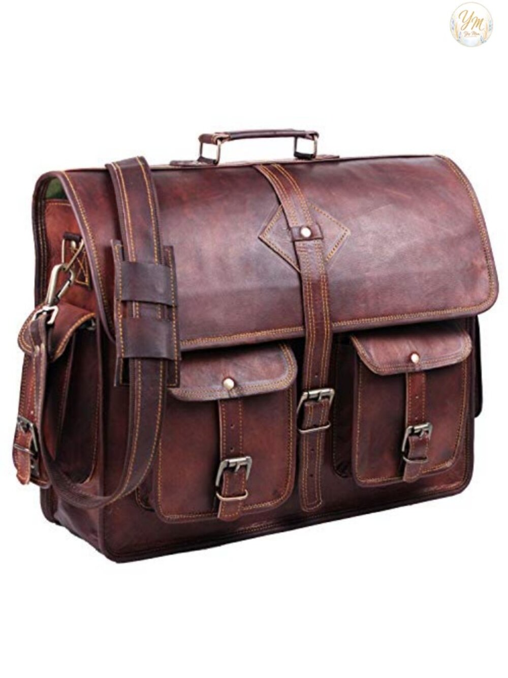 Genuine Leather Large 18 Inch Laptop Messenger Bag for Men with Adjustable Strap